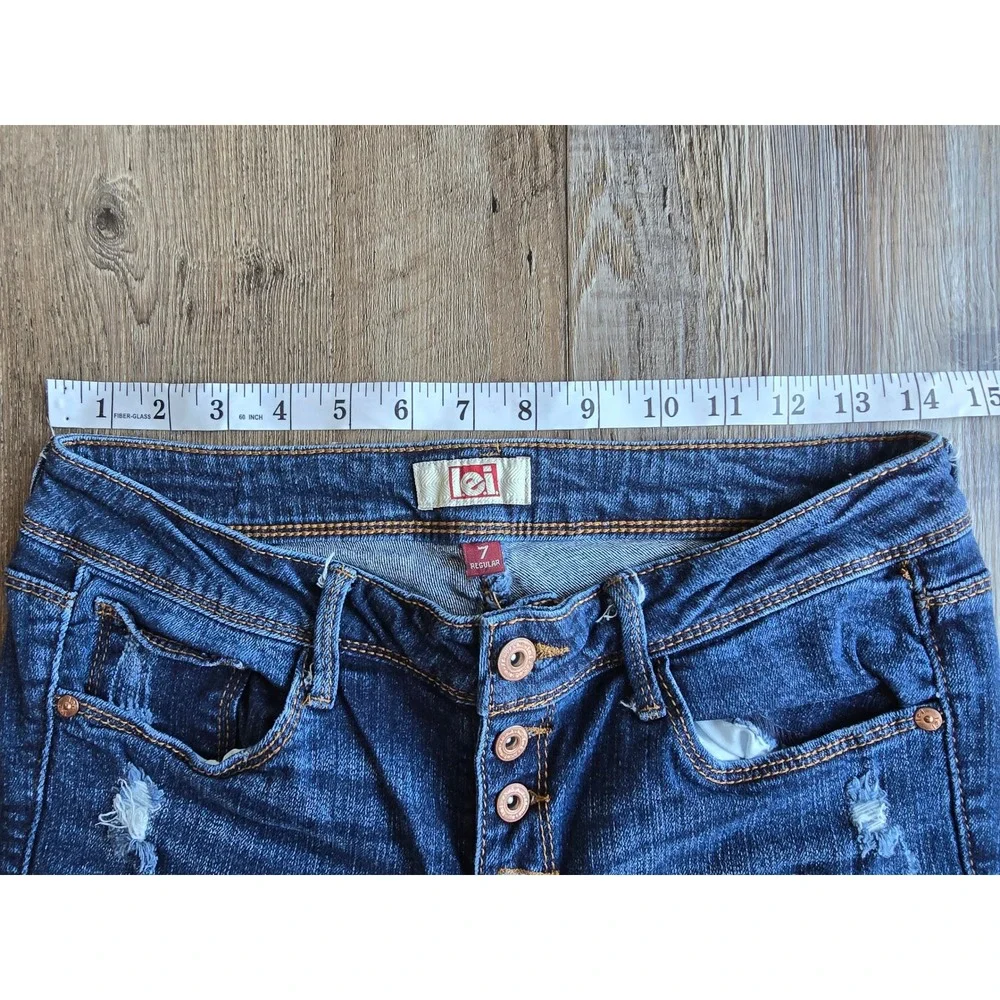 LEI Juniors Dark Wash Distressed Ripped Skinny‎ Jeans Size 7 Regular Denim